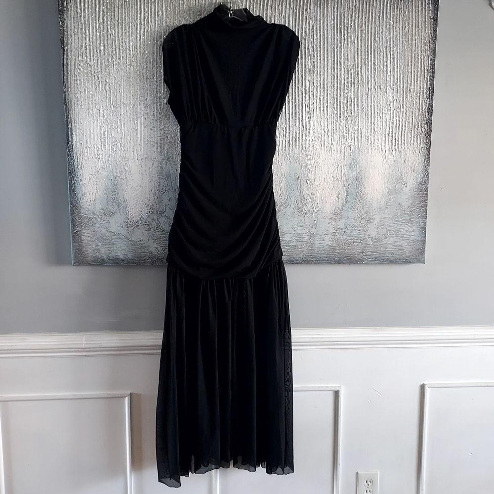 Zara Elegant Black Combined Draped Long  Dress - Picture 6 of 13